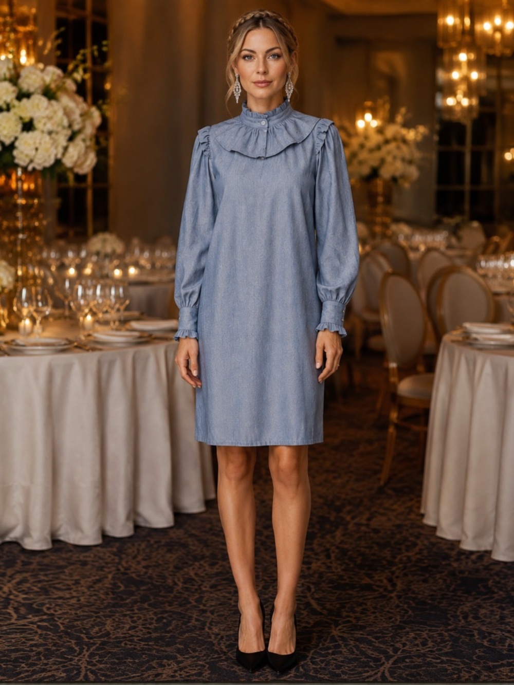 NWT | Emporio Armani | Sophisticated Chambray Blue Midi Dress | Size 8